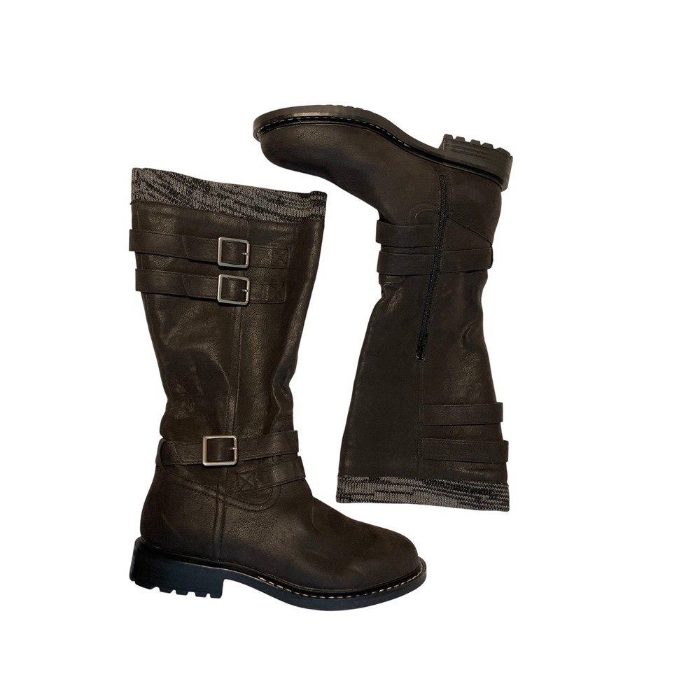 MIA Rexi Black Tall Combat Boots with Sweater Cuff and Buckles 7.5M